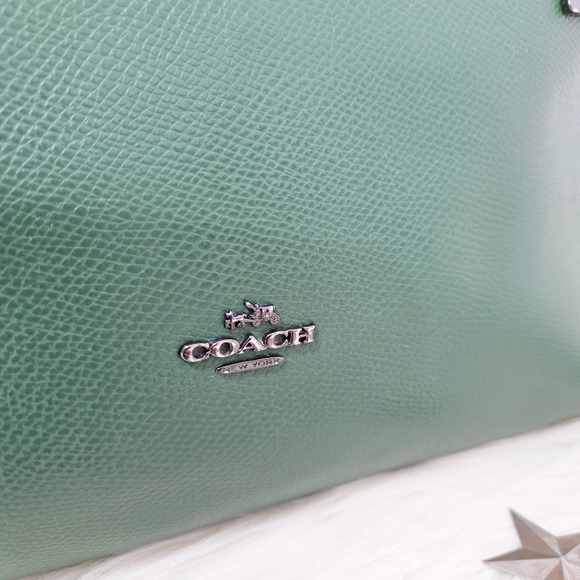 Coach Turnlock Tote Bag Emerald Green Crossgrain Leather Gunmetal Large - Picture 6 of 14